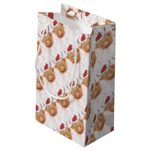 クリスマスの帽子を持つクリスマスの鳴き声の高地牛 スモールペーパーバッグ (裏面アングル)