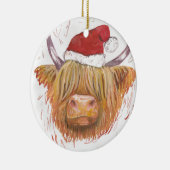 クリスマスの帽子を持つクリスマスの鳴き声の高地牛 セラミックオーナメント (右)