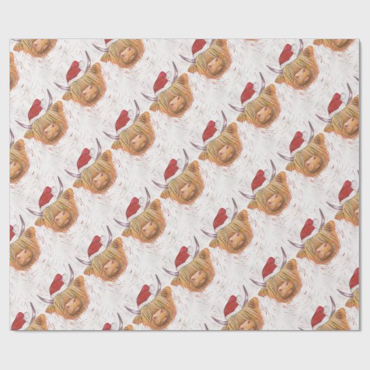 クリスマスの帽子を持つクリスマスの鳴き声の高地牛 ラッピングペーパー (フラット)