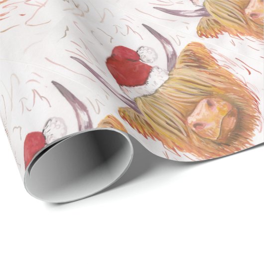 クリスマスの帽子を持つクリスマスの鳴き声の高地牛 ラッピングペーパー (ロールコーナー)