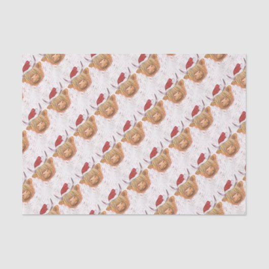 クリスマスの帽子を持つクリスマスの鳴き声の高地牛 薄葉紙 (正面)