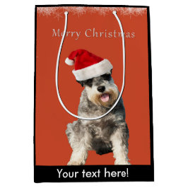 クリスマスの帽子を持つシュナウツァー ミディアムペーパーバッグ