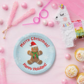 クリスマスの帽子を持つジンジャーブレッドマン ペーパープレート (パーティー)