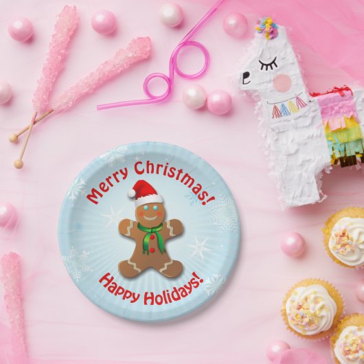 クリスマスの帽子を持つジンジャーブレッドマン ペーパープレート (パーティー)