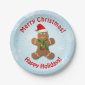 クリスマスの帽子を持つジンジャーブレッドマン ペーパープレート (正面)