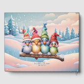 クリスマスの帽子を持つ可愛いファンタジー鳥。 ゲストブック (裏面)