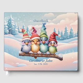 クリスマスの帽子を持つ可愛いファンタジー鳥。 ゲストブック