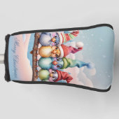 クリスマスの帽子を持つ可愛いファンタジー鳥。 ゴルフヘッドカバー (正面)