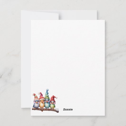 クリスマスの帽子を持つ可愛いファンタジー鳥。 シーズンカード (裏面)