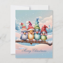 クリスマスの帽子を持つ可愛いファンタジー鳥。 シーズンカード