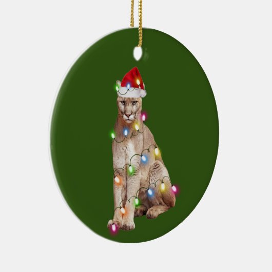 クリスマスの帽子付きクーガー セラミックオーナメント (右)