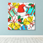 クリスマスの帽子、贈り物と鐘 キャンバスプリント (インサイチュ (ウッドフロア))