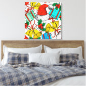 クリスマスの帽子、贈り物と鐘 キャンバスプリント (インサイチュ (寝室))