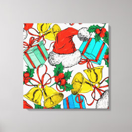 クリスマスの帽子、贈り物と鐘 キャンバスプリント