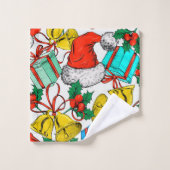 クリスマスの帽子、贈り物と鐘 バスタオルセット (ウォッシュタオル)