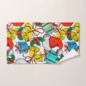 クリスマスの帽子、贈り物と鐘 バスタオルセット (ハンドタオル)