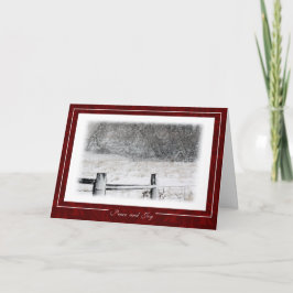 クリスマスの平和および喜びのSnowyの冬場面 シーズンカード