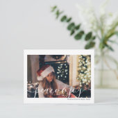 クリスマスの平和と喜びのタイポグラフィ写真 ポストカード (スタンド正面)