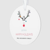 クリスマスの幸せなおもしろい休日トナカイ白い赤 オーナメント (正面)