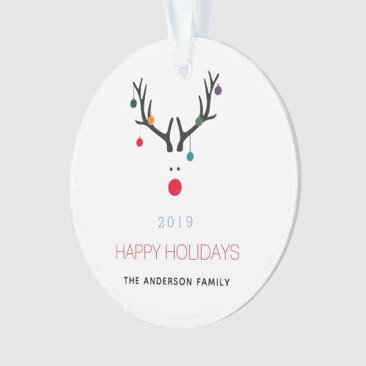 クリスマスの幸せなおもしろい休日トナカイ白い赤 オーナメント (正面)