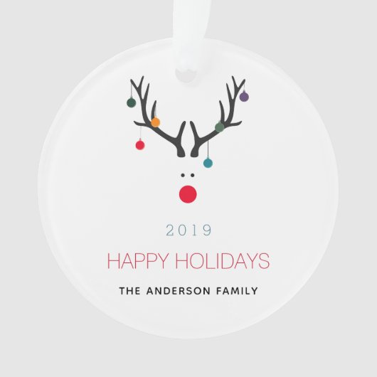 クリスマスの幸せなおもしろい休日トナカイ白い赤 オーナメント (正面)