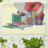 クリスマスの幸せなかわいいサンタラッピング物 キッチンタオル (折り畳み)