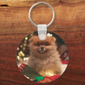 クリスマスの幸せな子犬 キーホルダー (正面)