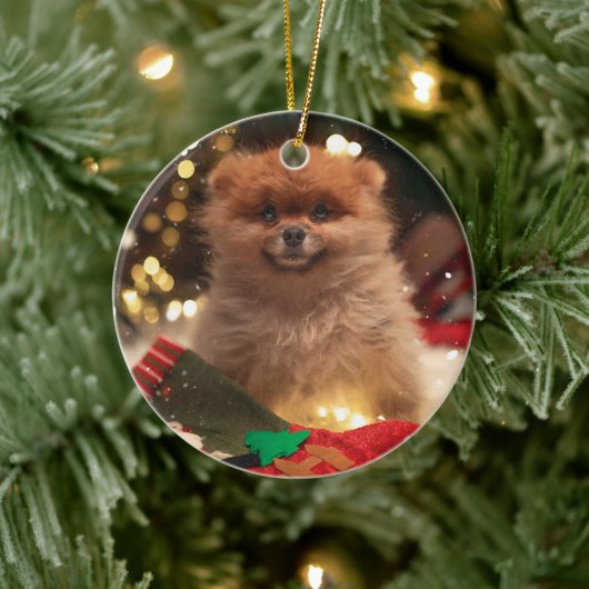 クリスマスの幸せな子犬 セラミックオーナメント (ツリー)