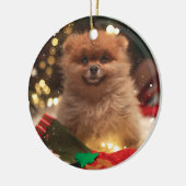 クリスマスの幸せな子犬 セラミックオーナメント (左)