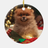 クリスマスの幸せな子犬 セラミックオーナメント (裏面)