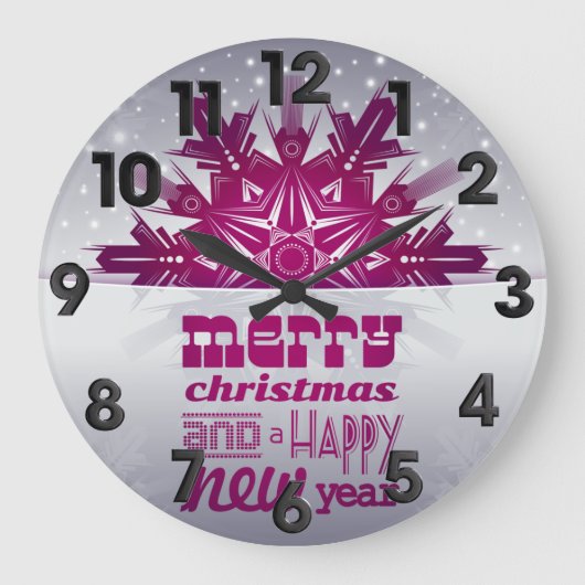 クリスマスの幸せな年 ラージ壁時計 (正面)