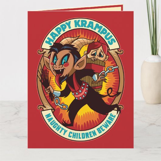 クリスマスの幸せクランプスいけなの子供たちに注意 カード (正面)