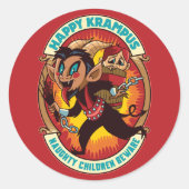 クリスマスの幸せクランプスいけなの子供たちに注意 ラウンドシール (正面)