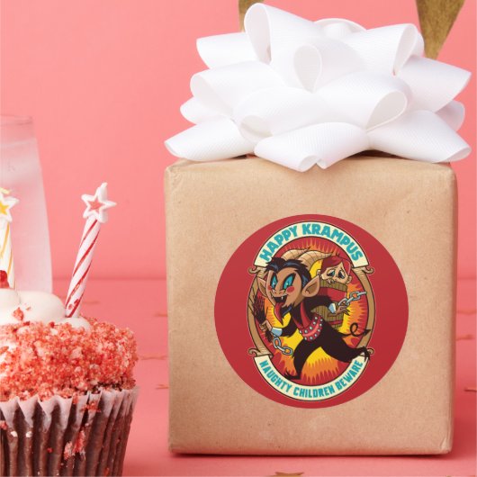 クリスマスの幸せクランプスいけなの子供たちに注意 ラウンドシール (パーティー)