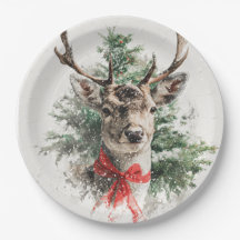 クリスマスの幻想的なシカの紙皿