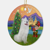 クリスマスの幻想 - サモエド セラミックオーナメント (左)