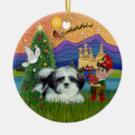 クリスマスの幻想 - シ Shih Tzu (黒白) セラミックオーナメント
