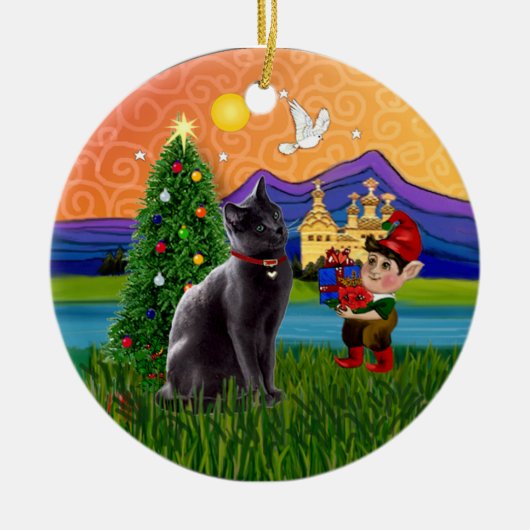 クリスマスの幻想 - ロシアンブルー セラミックオーナメント (正面)