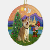 クリスマスの幻想 - 柴犬 セラミックオーナメント (左)