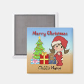 クリスマスの幼児の女の子の丸い磁石 マグネット (正面/裏面)