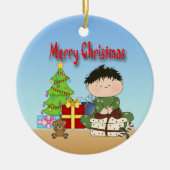 クリスマスの幼児の男の子の円形のオーナメント セラミックオーナメント (正面)