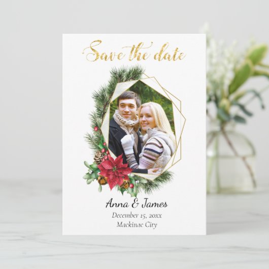 クリスマスの幾何学的な写真日付を保存 セーブザデート (スタンド正面)