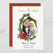 クリスマスの幾何学的な写真日付を保存 セーブザデート (正面/裏面)