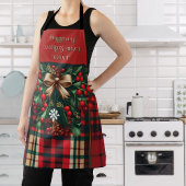 クリスマスの弓とベリーの格子柄のエプロン エプロン