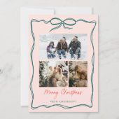 クリスマスの弓の波線の落書きフレームの3枚の写真のコラージュ シーズンカード (正面)