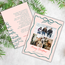 クリスマスの弓の波線の落書きフレームの3枚の写真のコラージュ シーズンカード