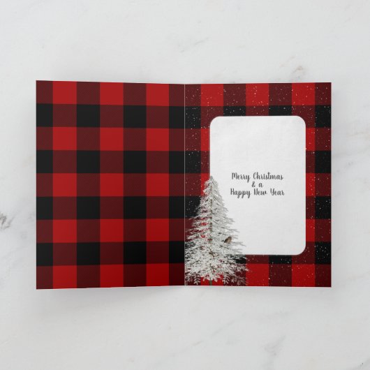 クリスマスの引用文のLumberjackのプレイドと雪片 カード (内部)