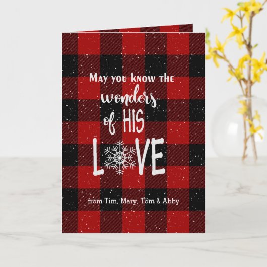 クリスマスの引用文のLumberjackのプレイドと雪片 カード (黄色い花)