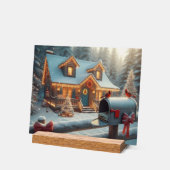 クリスマスの心地よい山小屋 冬のワンダーランド アクリルサイン (傾斜)