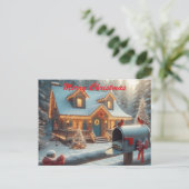 クリスマスの心地よい山小屋 冬のワンダーランド シーズンポストカード (スタンド正面)